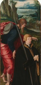 Lázár feltámasztása Triptichon bal belső szárnya a férfi donorral és Nagyobb Szent Jakabbal alkotó: Aertgen Claesz van Leyden (attributed to)