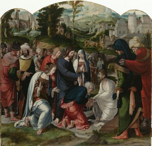 Lázár feltámadása, a triptichon középső táblája, 1530 körül alkotó: Aertgen Claesz van Leyden