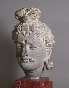 Egy bodhiszattva feje, görög-buddhista stílusban, Bunerből, 2. század (pala) alkotó: Afghan School