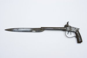 Dupla csövű ütős pisztoly, 1840 körül (acél, sárgaréz és kürt)
