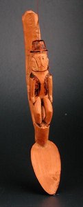 Egy kanál nyelén ülő európai férfi figurája, Délkelet-Afrika, 19. század vége (fa) alkotó: African