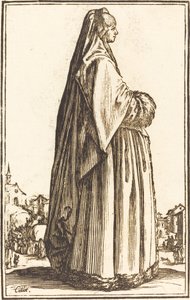 Nemes nő fátylat és szőrmével szegett ruhát visel alkotó: After Jacques Callot