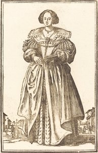 Nemes nő legyezővel alkotó: After Jacques Callot