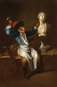 Egy majom mint szobrász F 18Jh alkotó: after Jean Antoine Watteau