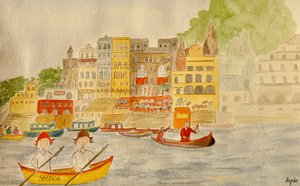 The Voyage, Varanasi, 2015, akvarell papíron alkotó: Agnes Girardon