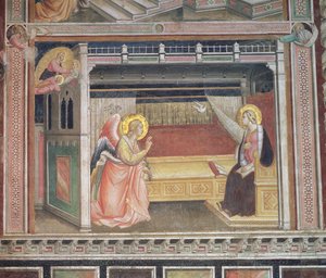 Az Angyali üdvözlet, részlet a Szűz élete és a szent öv ciklusából, a Cappella della Sacra Cintola-ból