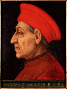 Cosimo (Cosimo de Medici) portréja, az Öreg Medici Cosimo (1389-1464) néven ismert. Allori Angelo di Cosimo dit Bronzino festménye (1503-1572) Medici-Riccardi palota (Medici Riccardi) Firenze alkotó: Agnolo Bronzino