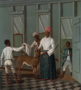 Szolgák mosnak egy szarvast, kb. 1775. alkotó: Agostino Brunias