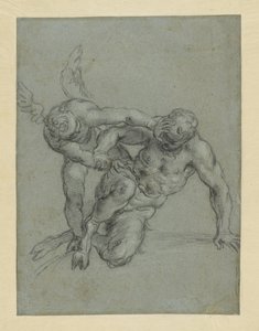 Ámor legyőzi Pánt (recto); egy szerzetes feje; egy férfi karikatúrája profilban (verso) alkotó: Agostino Carracci