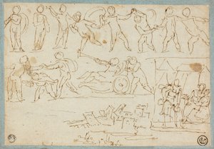 Putti fríze, Lot és lányai vázlata, Épületvázlat alkotó: Agostino Carracci