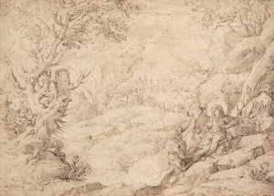 Táj Krisztus megkísértésével alkotó: Agostino Carracci