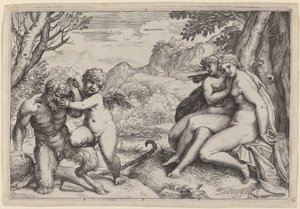 Pan Taming Eros alkotó: Agostino Carracci