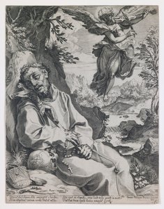 Szent Ferenc, akit a zenélő angyal vigasztal alkotó: Agostino Carracci