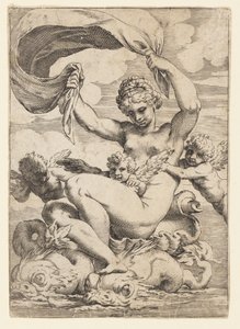 Vénusz (vagy Galatea) és a delfinek által támogatott Ámorok alkotó: Agostino Carracci