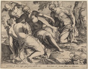 Merkúr és a három grácia alkotó: Agostino Carracci after Jacopo Tintoretto