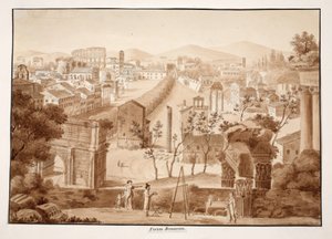 Forum Romanum, 1833 (rézkarc barna mosással) alkotó: Agostino Tofanelli