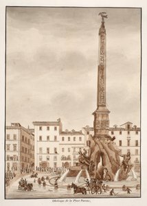 A Piazza Navona obeliszk, 1833 (rézkarc barna mosással)