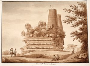 Horatii és Curiatii sírja, 1833 (barna mosással készült rézkarc) alkotó: Agostino Tofanelli