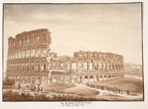 Kilátás a Colosseumra a Vénusz templomból, 1833 (barna mosású rézkarc) alkotó: Agostino Tofanelli