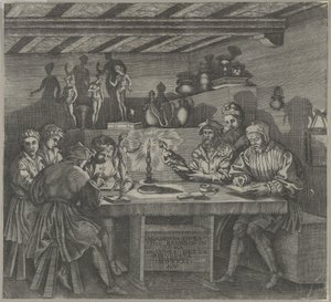 Baccio Bandinelli műtermében Vénusz szobrocskával a kezében, diákok vázlatot készítenek egy mo...ból, 1531. alkotó: Agostino Veneziano
