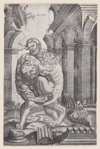 Herkules megfojtja a nemeai oroszlánt, 1528-ban.