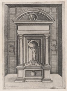 A római nagyszerűség tükre: Jupiter oltára a legrégebbi templomban a C..., kb. 1514-36. alkotó: Agostino Veneziano.
