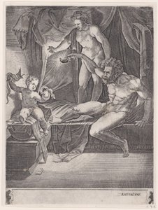 Az ifjú Herkules bölcsőjében, 1533-ban. alkotó: Agostino Veneziano
