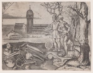 Két férfi a temetőben, kb. 1514-36. alkotó: Agostino Veneziano