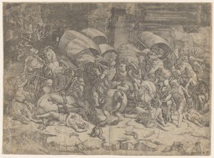 Rómaiak és karthágóiak csata, Kr.e. 218-201. Üss egy vágólappal alkotó: Agostino Veneziano