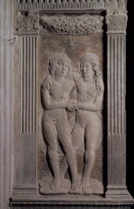 Az Ikrek által képviselt Ikrek egy sor domborműből, amelyek a bolygó szimbólumait és az állatöv jeleit ábrázolják, 1450 körül (gipsz)