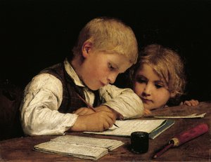 Fiú, aki nővérével ír, 1875