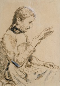 Olvasó lány (toll és tinta papíron) alkotó: Albert Anker