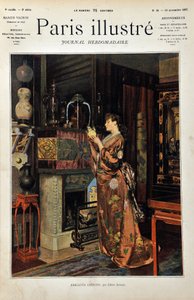 Kínai csecsebecsék Egy keleti ruhába öltözött európai nő kínai tárgyak gyűjteményét figyeli. Albert Aublet (1851-1938) illusztrációja. Metszet 1887-ből a „” Paris-Illustrous folyóirat hetilapjában”.