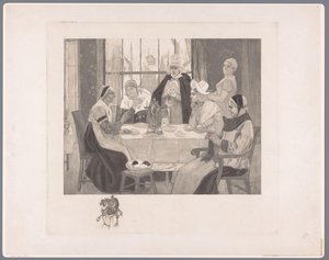 Nők társasága népviseletben az asztalnál botrány alkotó: Albert Bertrand (attributed to)