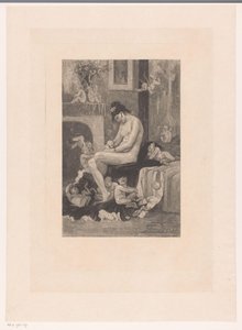 Meztelen nő az ágy szélén, játszadozó démonokkal körülvéve La mere aux Satyrions alkotó: Albert Bertrand (attributed to)