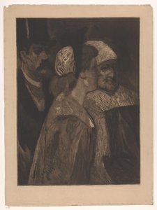 Két nő és egy cilinderes férfi Les trois contemporains (eredeti cím) alkotó: Albert Bertrand