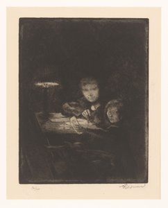 Gyerekek rajz szürkületben alkotó: Albert Besnard (signed by artist)