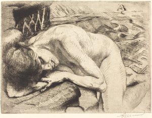 Modell alszik a padlón alkotó: Albert Besnard