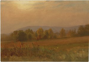 Őszi táj, New England (olaj, papír fektetve a fedélzetre) alkotó: Albert Bierstadt