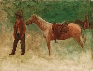 Álló cowboy lóval alkotó: Albert Bierstadt