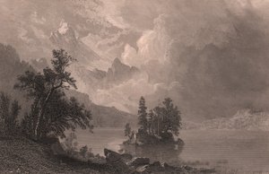 View of Lake Esther, Sierra Nevada, California, United States, steel engraving by Robert Hinshelwood (1812-after 1875) after painting by Albert Bierstadt (1830-1902), circa 19x14 cm alkotó: Albert Bierstadt