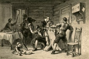 A puritánok elbarikádozzák házukat az indiánok ellen, 1877.