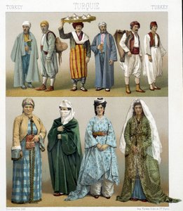 19. századi török viseletek. Illusztráció Racinet „Le costume historique” című könyvében