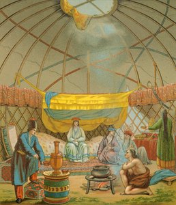 Egy kalmük, egy kalmuk sátor, Racinet Auguste illusztrációja A teljes jelmeztörténetből alkotó: Albert Charles August Racinet