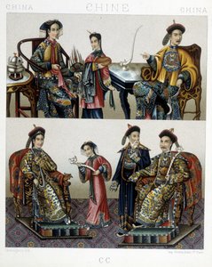 Kínai arisztokrácia – Racinet „” Le costume historique” című könyvében alkotó: Albert Charles August Racinet
