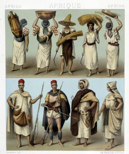 Algéria és Tunézia jelmezei. Illusztráció Racinet „Le costume historique” című könyvében alkotó: Albert Charles August Racinet