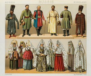 Az orosz nép történelmi öltözete, Racinet Auguste illusztrációja: A teljes jelmeztörténet alkotó: Albert Charles August Racinet