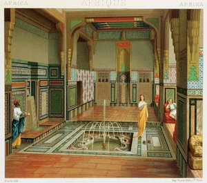 Egy gazdag kairói ház belseje, Illusztráció Auguste Racinet teljes jelmeztörténetéből alkotó: Albert Charles August Racinet