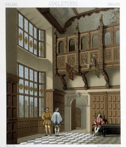 Egy impozáns ház belseje Angliában a 18. században. Illusztráció: Racinet „Le costume historique” című könyvében alkotó: Albert Charles August Racinet