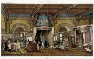 Egy impozáns kastély belseje a középkorban - Racinet "" A történelmi kosztümben" alkotó: Albert Charles August Racinet